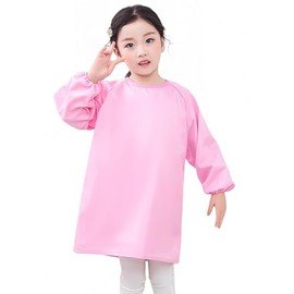 Cielary Kids Art Smocks Waterproof Painting Apron, Long Sleeves Crafting Artist Smock for Toddlers 3-10 Years (Pink, L(6-10 Years))