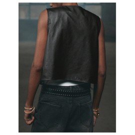 BEAUDRM Men's PU Leather Outerwear Vest Y2k Studded Tassel Deep V Neck Western Jacket Black Large