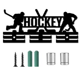 CREATCABIN Hockey Medal Holder Display Medal Hanger Rack Hockey Player Medal Display Stand Acrylic Wall-Mounted with 12 Separate Hooks Hang 0ver 40+ Medals for Hockey Players Black 11.4×5.1inch