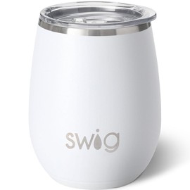 Swig Life 14oz Stemless Wine Cup, Insulated Wine Tumbler with Lid, Stainless Steel Travel Tumbler (White)