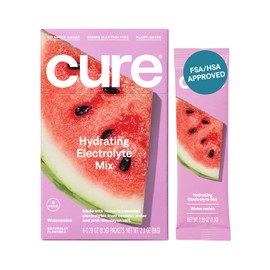Cure Hydration Cure Hydration | Plant-Based Electrolyte Drink Mix | No Added Sugar | FSA & HSA | Dehydration Relief Powder Made with Coconut Water | Non-GMO | Vegan | Box of 8 Packets - Watermelon