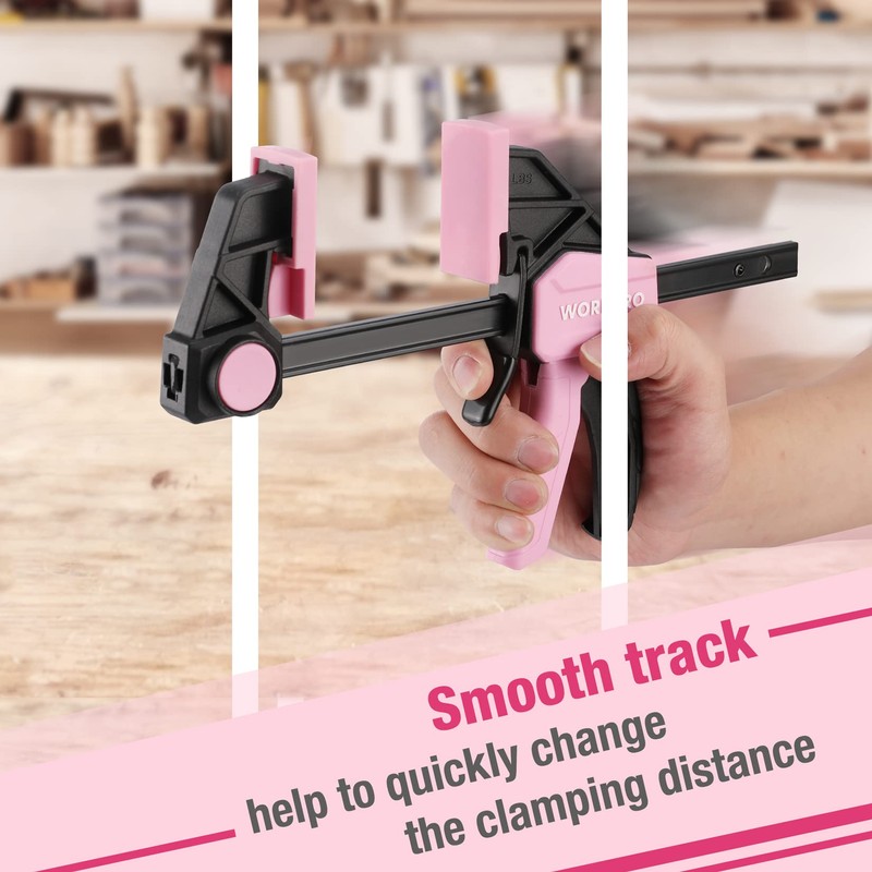 WORKPRO Bar Clamps for Woodworking, 6-Pack One-Handed Clamp/Spreader, 4PC 6"