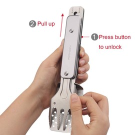 Roxon 4 in 1 Compact Mini BBQ Barbecue Combo Tool Set with Spatula, Fork, Tongs and Bottle Opener for Hiking Camping (Grey)