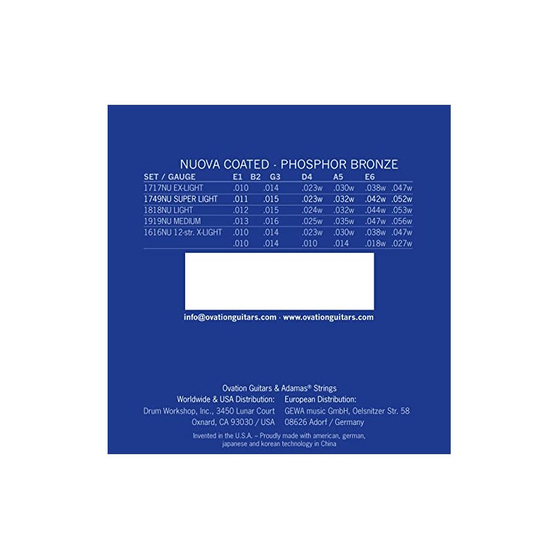 Adamas Nuove Phosphor Bronze Coated Acoustic Guitar Strings Solid Brass