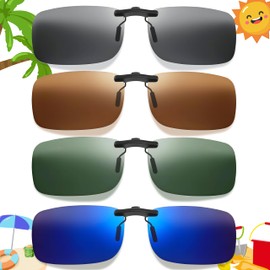 Yesaler Polarised Sunglasses Attachment Glasses UV400 Sunglasses Clip Unisex Sunglasses for Driving Fishing Mountaineering 4 Pieces 4 Colours