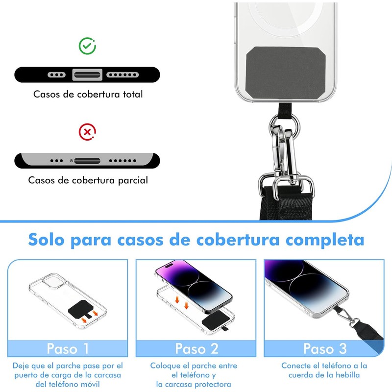 Correa para Celular con Cartera Desmontable Desmontable: Cordón Ajustable para