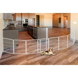 FXW Dog Gate Extra Wide Designed for Indoor Use, Adjustable Width Up to 219-inch Wide (32" H 8 Wire Panels for Small and Medium Dogs), White