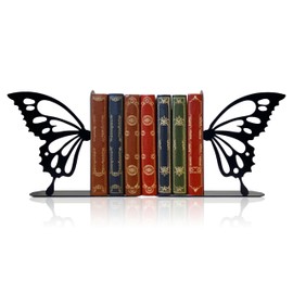 Butterfly Metal Bookends Cute Butterfly Book Ends for Shelves Bookshelf Decorative Objects Home Office Desk Bookshelf Decor Gifts for Family (Black)