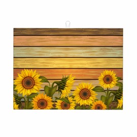 Beabes Sunflower Dish Drying Mat,Sunflowers And Leaves On Varicolored Wooden Board Drying Mat for Kitchen Counter 18x24 Inches Quick Drying Foldable Mat