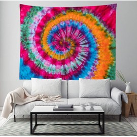 BELECO Tie Dye Tapestry Wall Hanging Fabric 60x40 Inch Colorful Spiral Tie Dye Tapestry Themed Party Decorations Watercolor Rainbow Tapestry Art Wall Decor for Bedroom Aesthetic Living Room Dorm