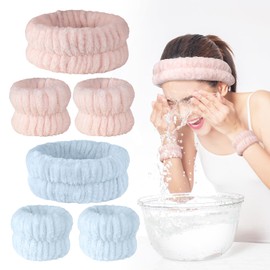 HUAZONTOM Hair Bands Facial Wash Wristbands 2 Sets (6 Pieces), Absorbent Wristbands for Face Cleansing, Gentle Fit Hair Turban, Facial Wash, Wrist Bands, Soft, Quick Drying, Stretchy, Microfiber
