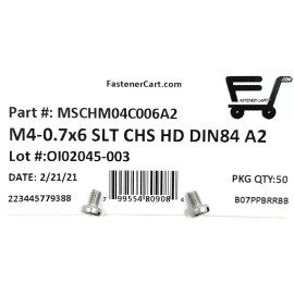 FAS (50) M4-0.7 x6 Stainless Steel Slotted Cheese Head Machine Screw DIN84 A2 M4x6