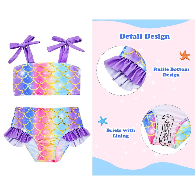 Kids4ever Costume da Bagno Bambina 3 Pezzi, Intero Stampa Sirena,