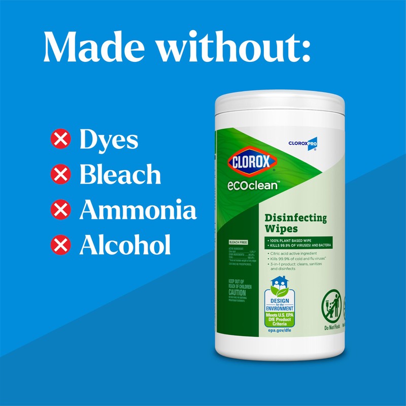 CloroxPro Clorox EcoClean Disinfecting Wipes, Multipurpose 100% Plant Based Cleaning