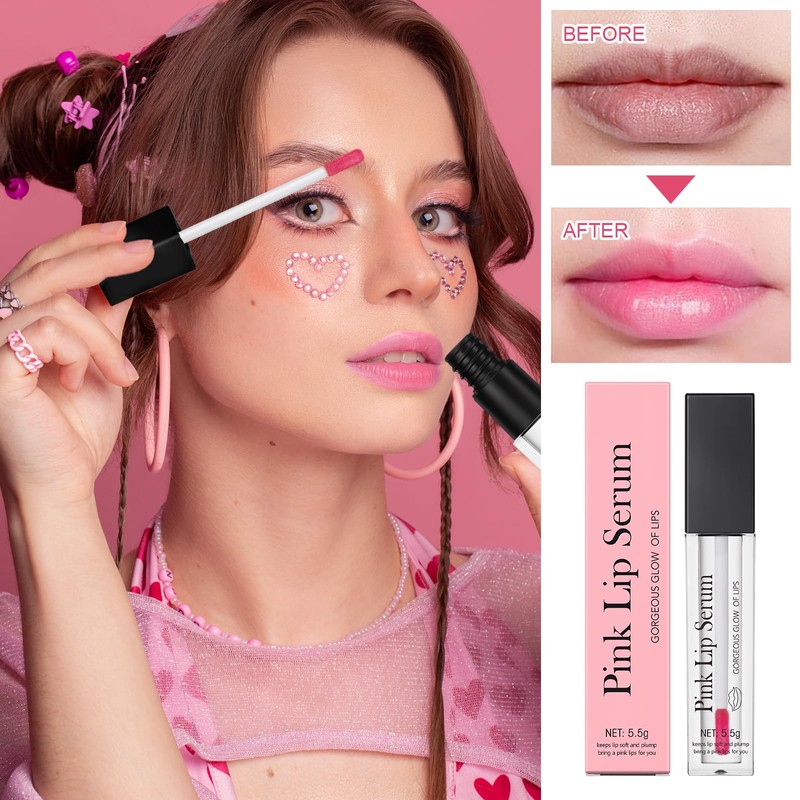 Pink Lip Serum 2 Pack,Multi-function Plump It,Lip Gloss Sets for