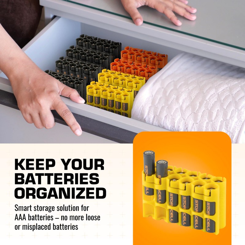 AAA Battery Storage Caddy by Storacell, Yellow, Holds 12 Batteries
