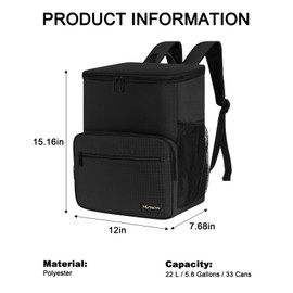 MIRASON Cooler Backpack Insulated Leak Proof Beach Backpack Cooler Bag, Cooling Beer Lunch Backpack Cooler for Men Women Picnic Hiking Camping Travel with 4 Pockets, Black