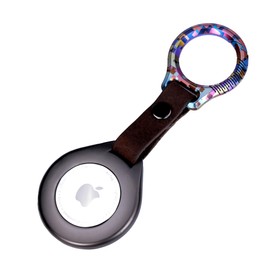 pamovolio Titanium Keychain for Apple Airtags metal alloy case Shockproof Anti-Scratch lost Luggage Cat Dog Pets car key Holder Accessories Finders gps Ring (Colorful circle+grey case)