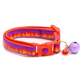 Flame Cat Collar with Charm & Bell | Safety Breakaway | Adjustable Large Size or Kitten Collar (Purple, Large(10lbs & Up))