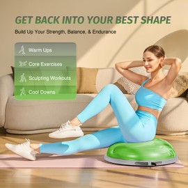 ZELUS Half Dome Balance Ball, 24.4" Balance Trainer Ball with Nonskid Base 660 lb. Max. Capacity, Exercise Ball with 2 Resistance Bands & Yoga Ball, Half Stability Ball for Home Gym Workout, Green