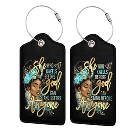 2 Pack African American Girl Luggage Tags for Suitcases Women Bag Tags for Leather Luggage with Waterproof Suitcase Tags Privacy Cover Name ID Label Steel Loop for Travel Bag Suitcase