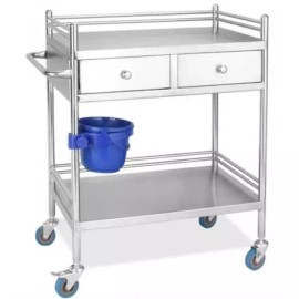 바퀴 달린 드레싱 카트 스테인레스 병원 웨건 트롤리 [304 소형 2단 서랍 없음] Wheeled Dressing Cart Stainless Steel Hospital Wagon Trolley [304 Small 2-Tier No Drawers]