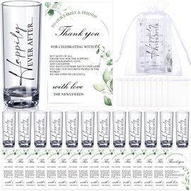 Sliner 50 Set Wedding Favors for Guests Bulk 2oz Acrylic Happily ever after Shot Glasses with Thank You Cards Organza Bags wedding gifts for Guest Souvenirs Newlyweds Bridal Shower Party