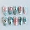 IMRAIN Press on Nails Medium Almond, Blue Pink Ombre Fake