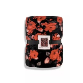 Victoria's Secret Sherpa Plush Blanket Red Roses Black Floral Fleece Throw