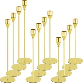 Juego de 12 candelabros dorados para velas cónicas, portavelas decorativas, portavelas a granel, portavelas cónicos para centro de mesa, boda, comedor, fiesta, aniversario, decoración del hogar
