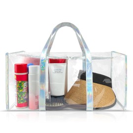 Feybaul Tote Bag for Women Clear Gym Bag PVC Beach Bag Sports Duffel Bag with Durable Metal Zipper (One Clear Bag)