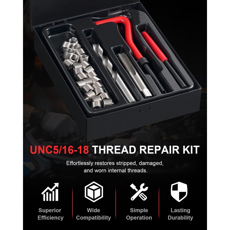 Kolvoii UNC5/16-18 Thread Repair Kit, SAE Helicoil Thread Repair Kit