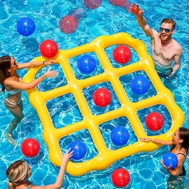 MGparty Pool Toys Games Set - Giant Tic Tac Toe Pool Toy with 10 Balls - Summer Inflatable Outdoor Fun Field Day Beach Backyard Party Game for Kids Adults Teens (2-10 Players)