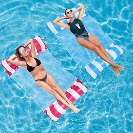 Idota Inflatable Water Hammock Pack of 2, Air Mattress Bed Pool 4-in-1 Swimming Mat with Net, Air Mattress Water Pool Toy for Summer Pool Parties, Water Hammock (Pink and Blue)