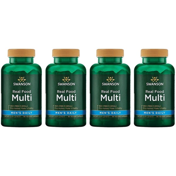 Real Food Multi Men's Multivitamin Multimineral Men's Health Prostate Stress Response Bladder Support Supplement Vegan Gluten-Free Non-GMO 90 Veggie Capsules Veg Caps (4 Pack)