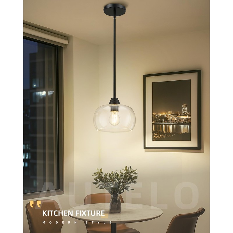 AUTELO Black Pendant Lights Kitchen Island, 1-Light Pendant Lights in