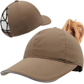 Enwokran Women's Ponytail Hat, Crossed Baseball Cap, High Messy Bun Pony Cap, Quick Drying Hat with Ponytail Hole, UV Protection, Summer Sun Hat, Outdoor Sports Cap, Dark khaki