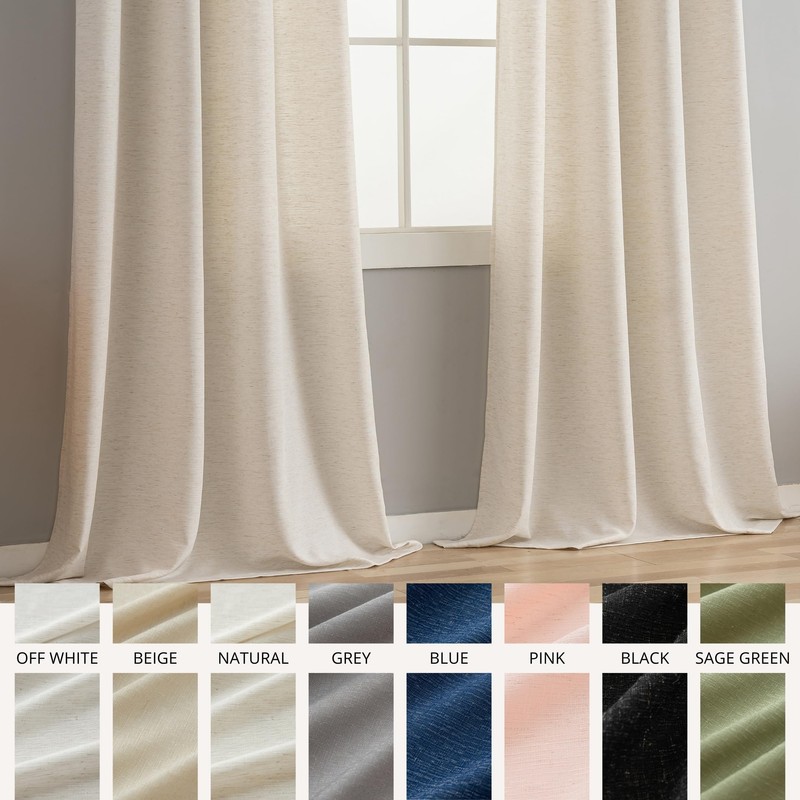 VOILYBIRD Natural Linen Curtains 84 Inch Length 2 Panels for