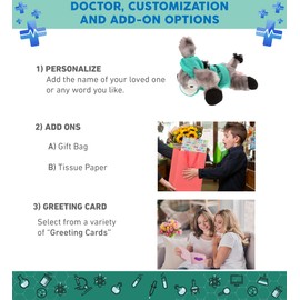 DolliBu Lying Grey Donkey Doctor Plush Toy - Super Soft Donkey Doctor Stuffed Animal Dress Up with Cute Scrub Uniform & Cap Outfit - Gift with Personalization - 9 Inch