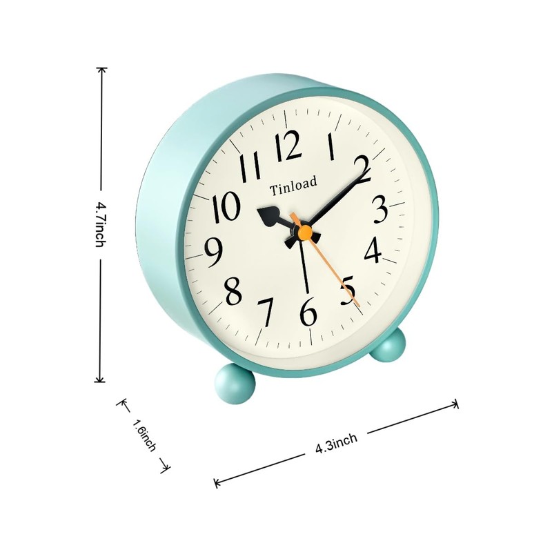 Tinload 4.5" Vintage Retro Analog Alarm Clock, Super Silent Non