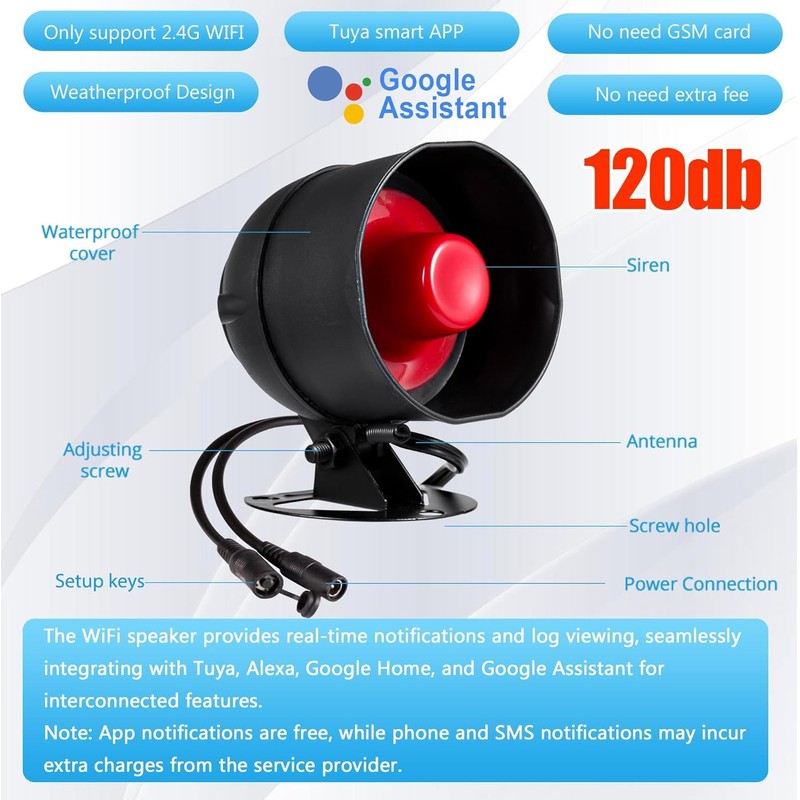 WiFi Alarm System for Home Security, 120dB Wireless Alarm Security