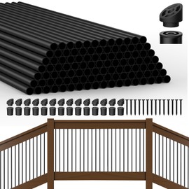 HYPERGIANT 105 Pack 36" Aluminum Deck Balusters, 3/4" Round Railing Spindles with Connectors and Screw, Hollow Metal Balusters for Railing, Black Stair Spindles