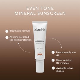 Sente Senté Even Tone Mineral Sunscreen Tinted | Hydrating & Lightweight UVA/UVB Protection | Reduces Redness & Discoloration | 40-Min Water-Resistant | 1.7 Fl Oz