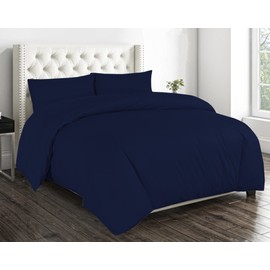 Sapphire Collection Plain Duvet Cover With Pillow Case Non Iron Percale Quilt Cover Bedding Bedroom Set (Single, Navy Blue)