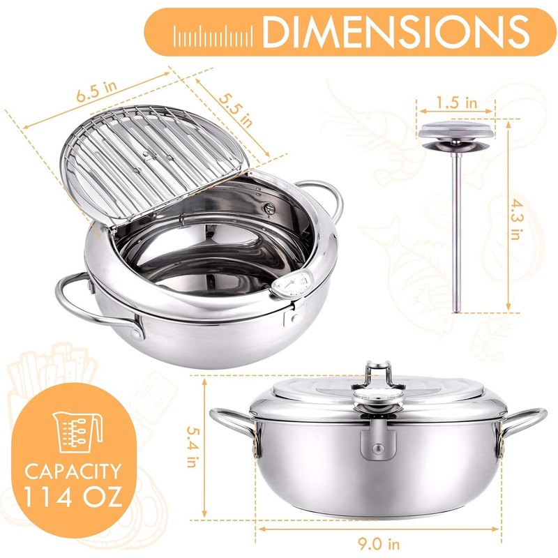 cuomaop Deep Fryer Pot, 304 Stainless Steel Japanese Frying Pot
