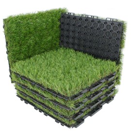 XLX TURF Artifical Grass Interlock Tiles 18 PCS, U Shape Buckle System, 12"x12" Square Fake Grass Self-draining Flooring Decor, Dog Turf Potty Training Pad, Indoor Outdoor
