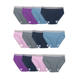 Fruit of the Loom Women's Eversoft Cotton Underwear Multipacks, Tag Free & Breathable, Available in Plus Size, Bikini-Grey/Blue/Purple, 7