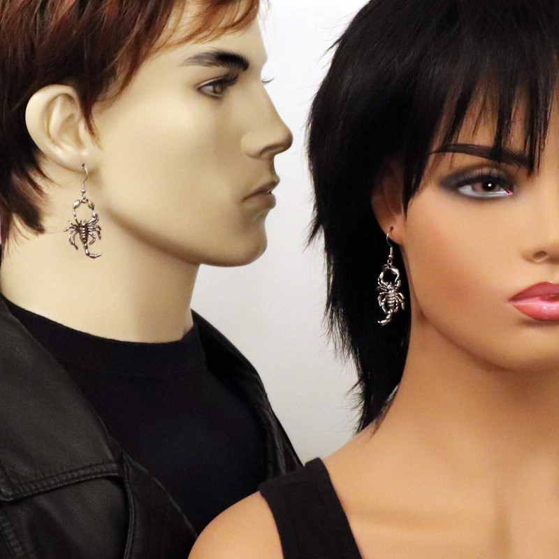 Gothic Scorpion Dangle Earrings Silver Finish Pewter