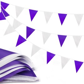 DOJoykey Fabric Bunting Flags, 66ft Reusable Bunting Banner 52pcs Waterproof Flags Purple White Pennant Bunting for Mother‘s Day Home Outdoor Birthday Wedding Party Decoration