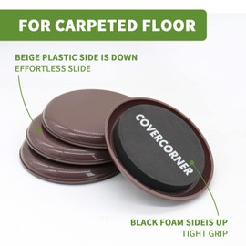 COVERCORNER Furniture Sliders for Carpet 8 PCS - 4 3/4 inch Furniture Moving Slider Chair Legs Floors Protectors– Move Your Furniture Easy & Safely(for Carpet) Brown